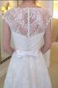 Hot Sale Charming Bateau Neck Lace Wedding Dresses A Line Cap Sleeves Bridal Gowns with Sash Bow Sweep Train Custom Made