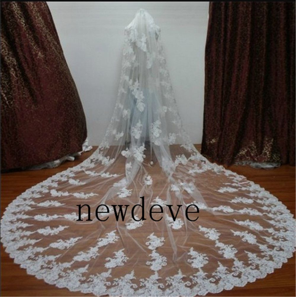 Nouveaux voiles de mariage de mariée sur mesure deux couches de dentelle ivoire appliques Purfle peigne gratuit sur mesure voiles de chapelle