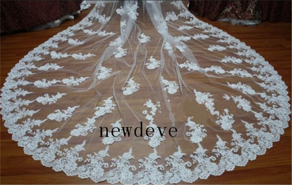 Nouveaux voiles de mariage de mariée sur mesure deux couches de dentelle ivoire appliques Purfle peigne gratuit sur mesure voiles de chapelle