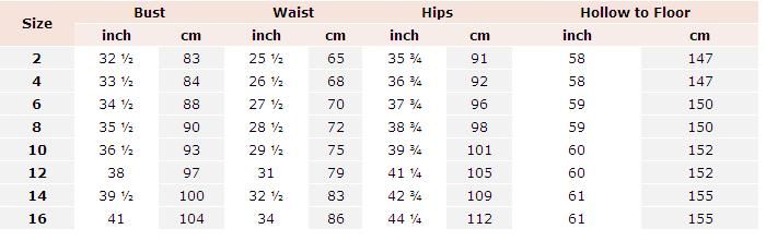 Arabic Size Chart