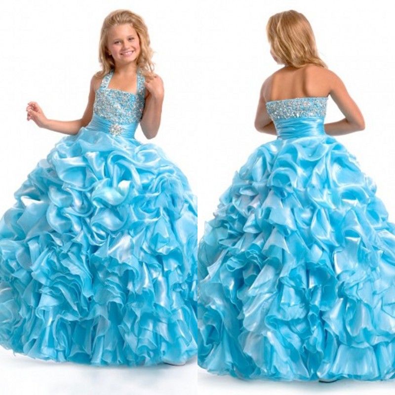 2013 Fall Ball Gown Halter Bead Sequin Ruffles Flower Girl Dresses Girls Pageant Dresses Pageant Dress