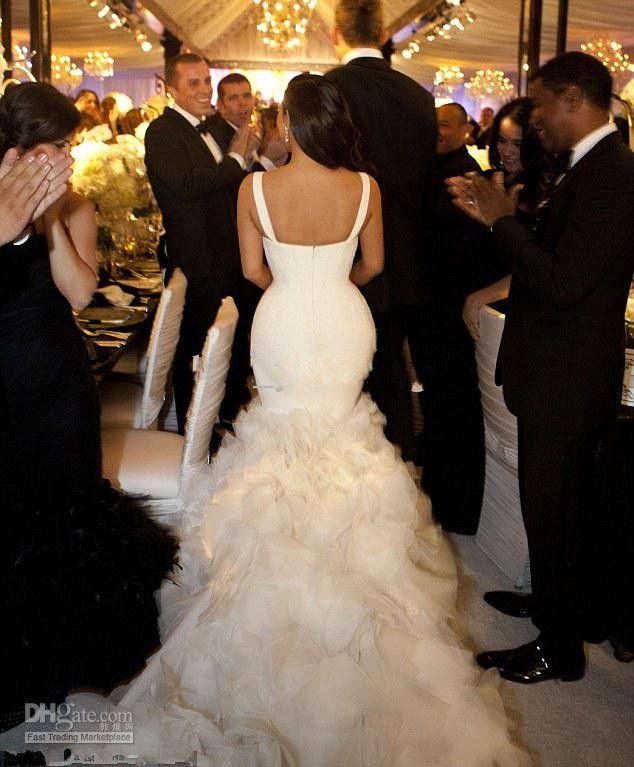 New Arrival Sexy Kim Kardashian Mermaid Wedding Dresses Spagetti Straps Trumpet Tulle Ruffles Bridal Gowns