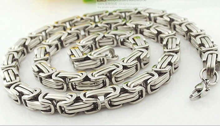 20 - 40 inches Top Selling 8mm wide silver byzantine chain stainless steel Jewelry Men's necklace Pick lenght ship299u