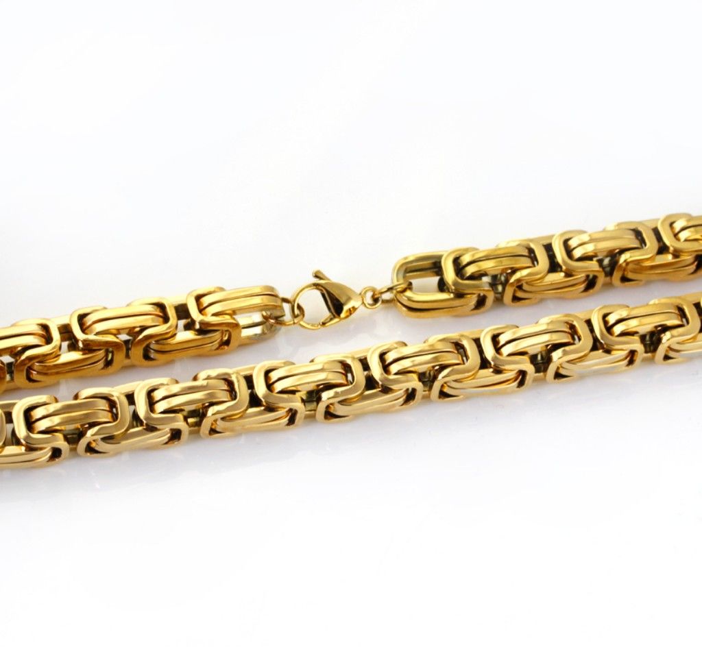 20''-40'' Mode 18k guldpläterat halsband 8mm bysantinsk kedja rostfritt stål Smycken Herrhalsband Välj längd bästa pris gratis frakt