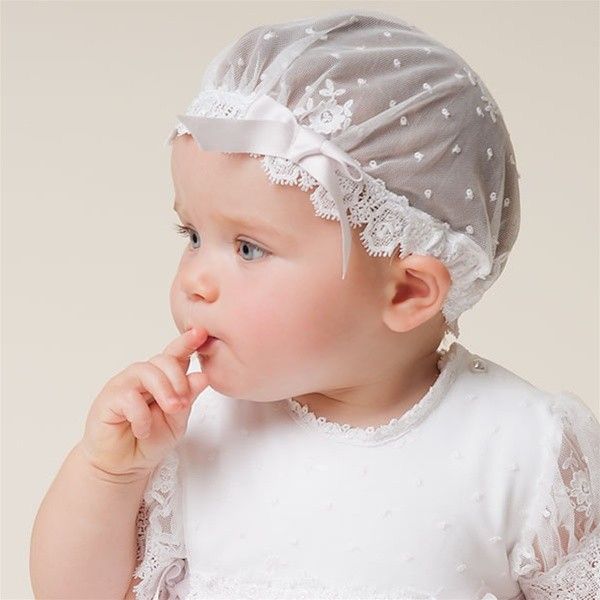 Baby Christening Caps & Hats Sheer Lace with Bow
