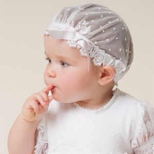 Baby Batismo Caps Chapéus Sheer Lace com Arco