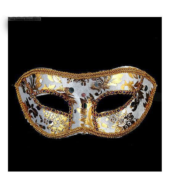 2013 Nouveau masque à demi-visage de Halloween Masquerade masque mâle, Venise, Italie, Masques en tissu brillant en dentelle à la tête plate