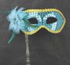 Free Shipping 100pcs Similar Feather Masquerade Mask On A Stick Wedding Party Mask Black Blue more Color-option