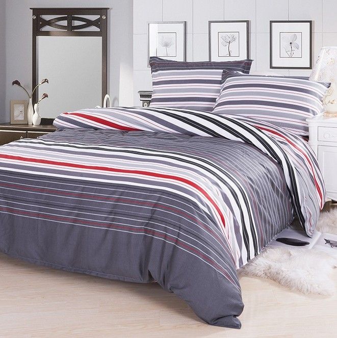 Hot Sale Red Grey Striped Designer Cotton Fabric Duvet Cover