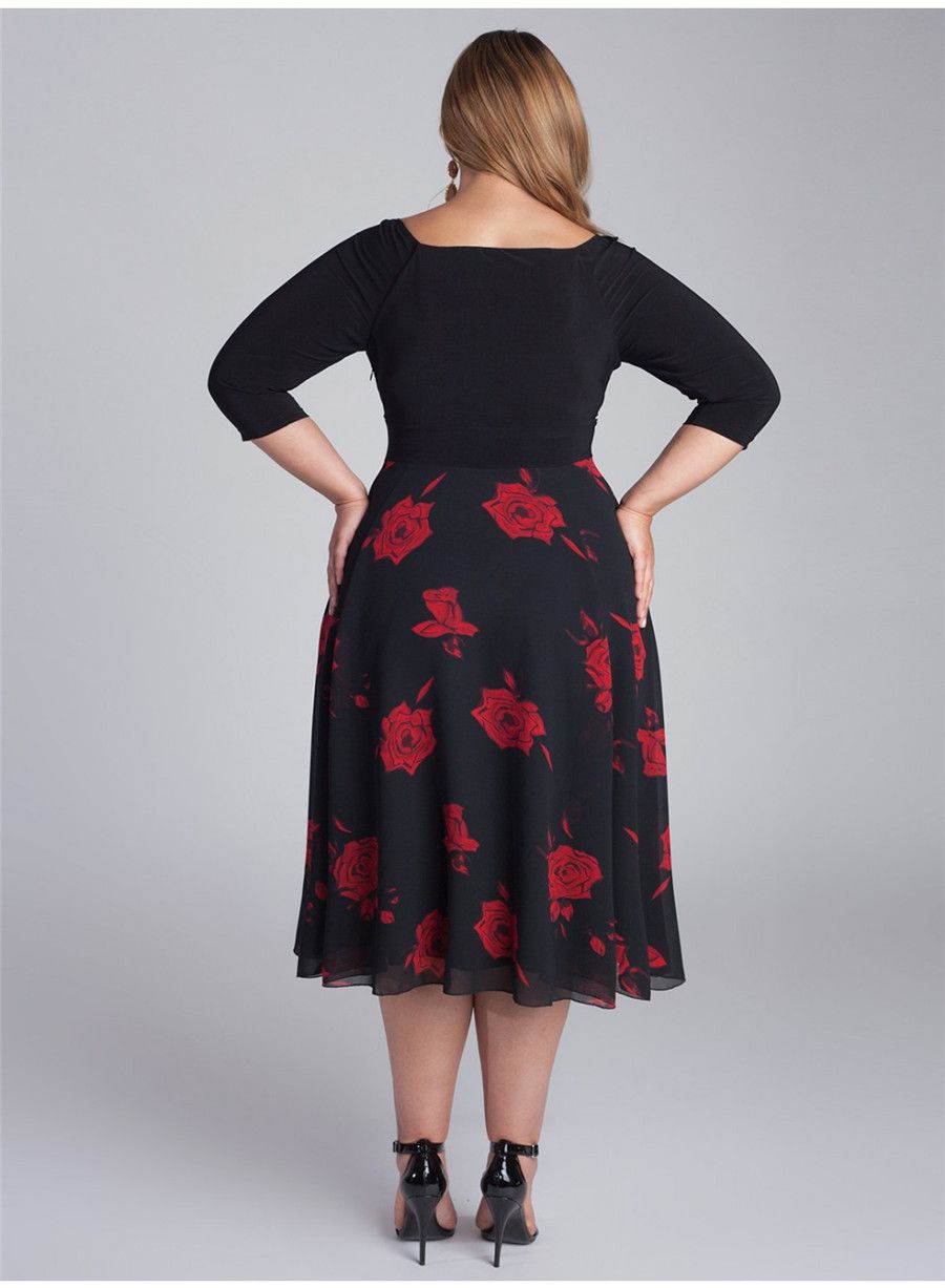 Hot New Elegant A Line V Neck 1/2 Sleeve Tea Length Plus Size Chiffon