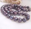 Nya fina pärl smycken sällsynta tahitian 9-10mm South Sea Round Black Purple Pearl Necklace 19Inch Silverlås