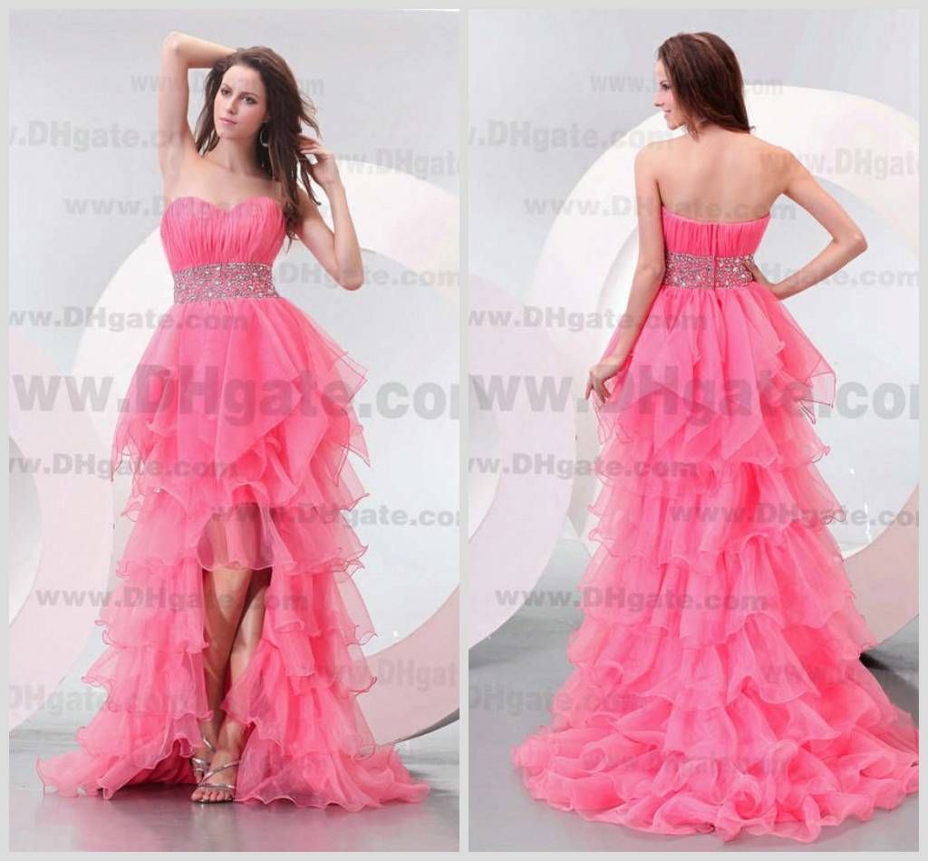 Good Job Customer Made Hot Pink Colour 2014 Waist Beading Organza Hi Lo ...