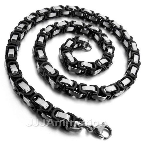 Black silver 75mm byzantine chain necklace amp bracelet 316L Stainless Steel jewelry set for mens XMAS jewelry22 and 96284119