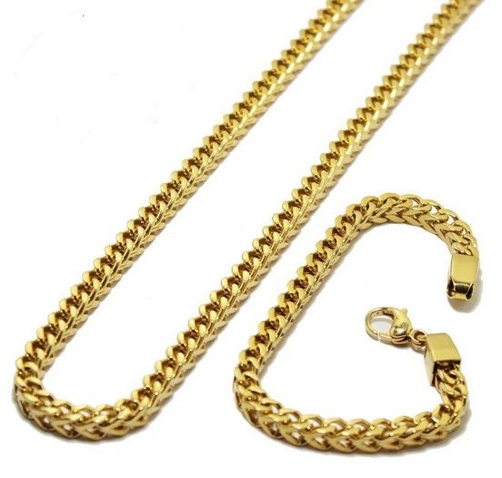 18K guldpläterad 6mm länkkedja halsband armband 316L rostfritt stål smycken för män Xmas smycken, 22 'och 9' '