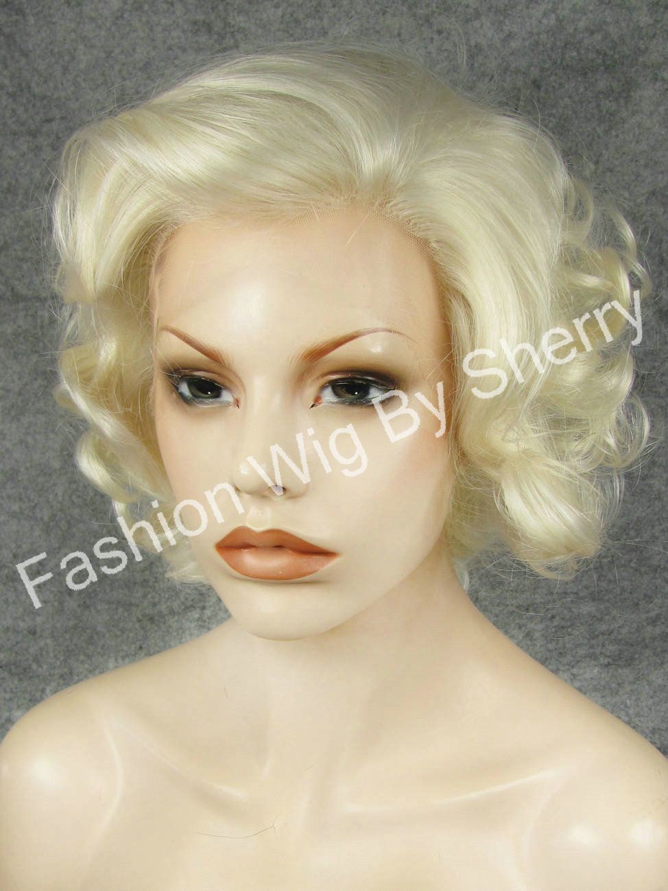 10" Platinum Blonde Wig Curly Blonde Heat Friendly Synthetic Hair Front Lace Wavy Short Wig