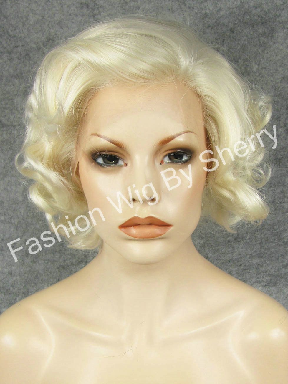 10" Platinum Blonde Wig Curly Blonde Heat Friendly Synthetic Hair Front Lace Wavy Short Wig