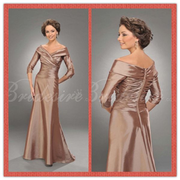 

Half Long Sleeve Champange Mother of the Bride Dresses Sexy Off Shoulder Taffeta Floor Length Mother's Dress Women Party Gowns