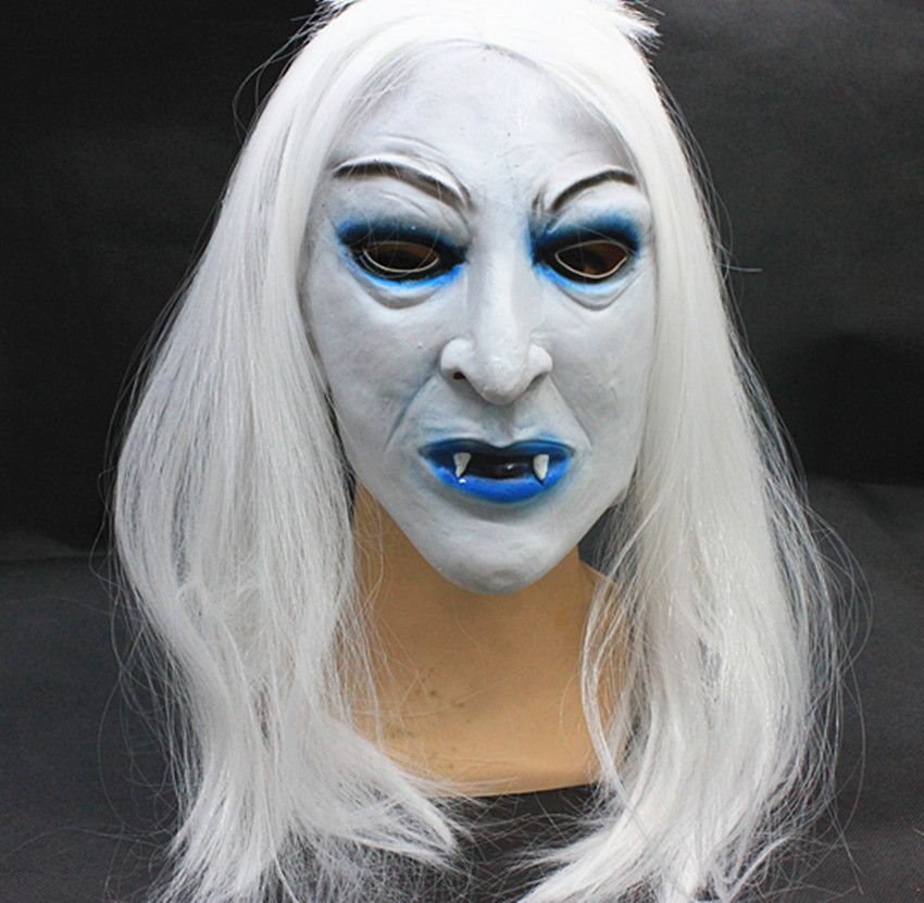 Hot Selling Halloween White Hair Latex Devil Mask Shock Terror