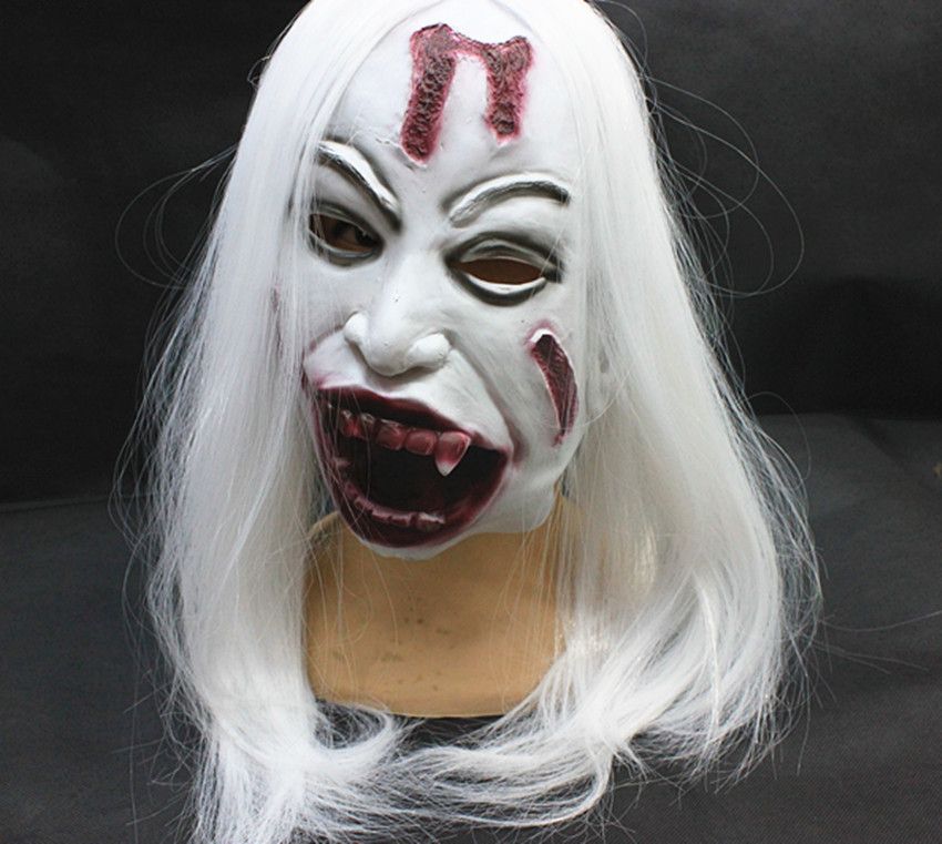 Hot Selling Halloween White Hair Latex Devil Mask Shock Terror