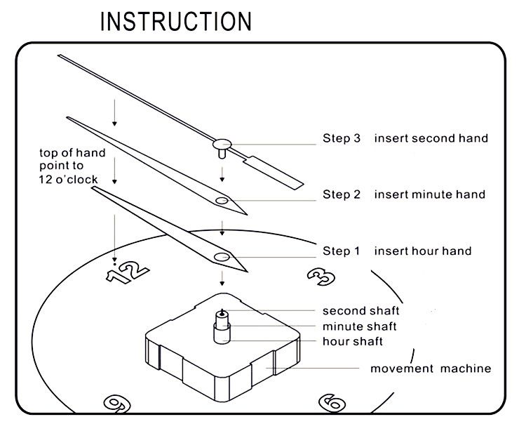 Mecanismo de movimiento de reloj de cuarzo negro largo, punteros de manos y brazos de Metal para accesorios de reparación de reloj de pared DIY