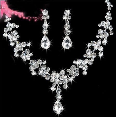 Voorraad 2022 Hoge kwaliteit luxe kristallen jewerly twee stukken oorbellen ketting strass bruiloft bruids sets sieraden set
