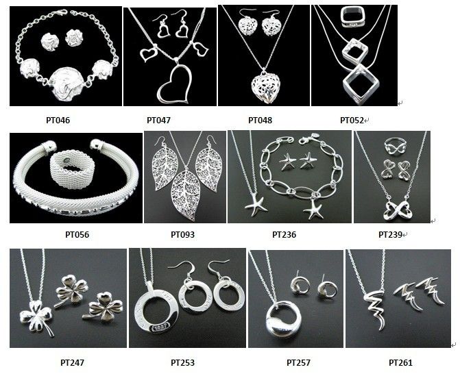 with tracking number New Fashion women's charming jewelry 925 silver 12 mix Bracelet, Earrings & Necklace jewelry set