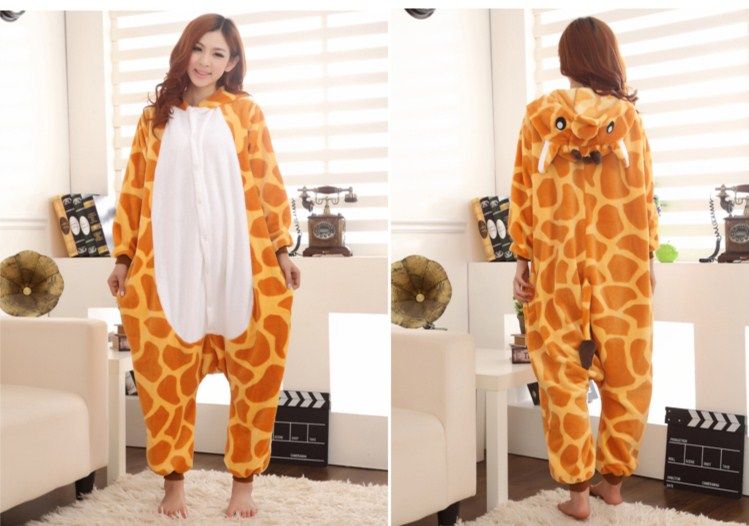 Cartoon Tier Giraffe Unisex Erwachsene Flanell Onesies Onesie Pyjamas Kigurumi Overall Hoodies Nachtwäsche Für Erwachsene Willkommen Großhandel Bestellung