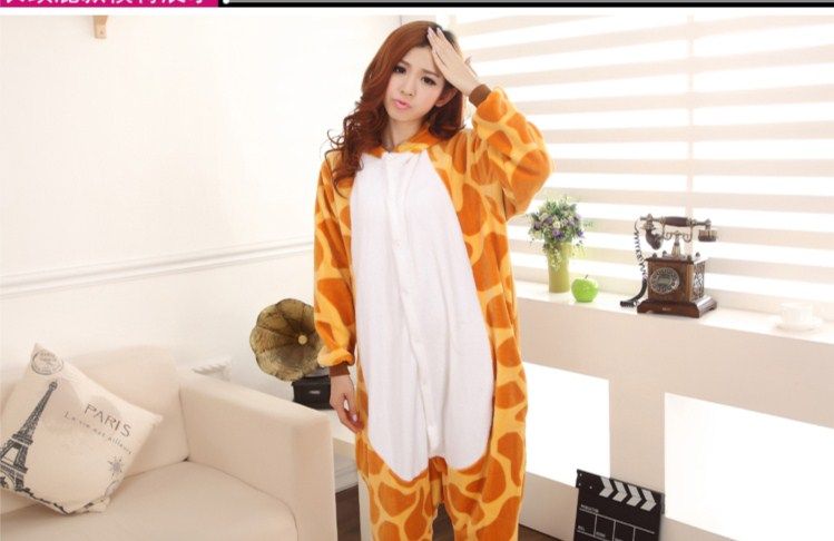 Cartoon Tier Giraffe Unisex Erwachsene Flanell Onesies Onesie Pyjamas Kigurumi Overall Hoodies Nachtwäsche Für Erwachsene Willkommen Großhandel Bestellung