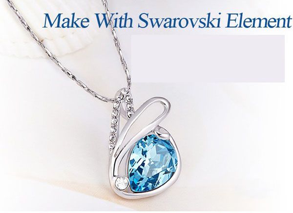 Nouveau! Mode mignon autrichien Diamond Diamond Pendentif en cristal 925 Sterling Argent Placant Chaîne Collier de mariage pour femmes bleu clair
