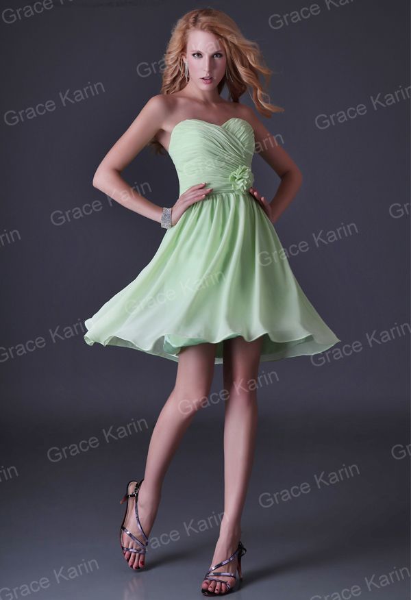 Stock Cheap Bridesmaid Dresses Lime Green Pleated Chiffon Bridesmaid