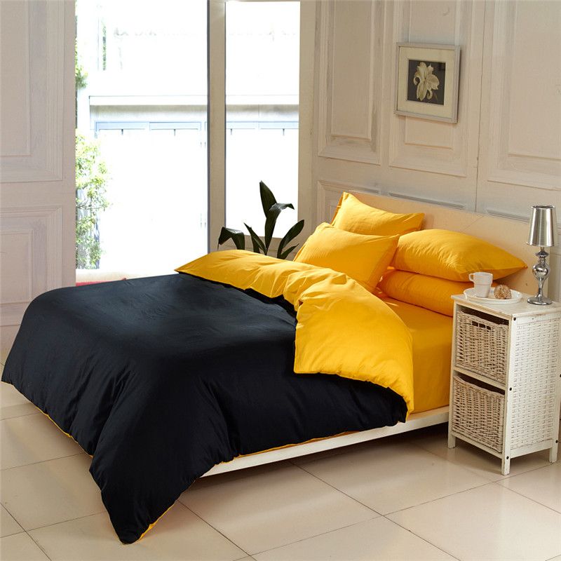 Solid Color Home Textile Black And Yellow Queen King Size Bedding