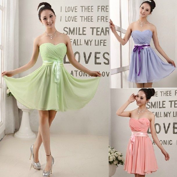 2019 Billiga Sweetheart Chiffon Bridesmaid Dresses Strapless Short Chiffon Homecoming Dress