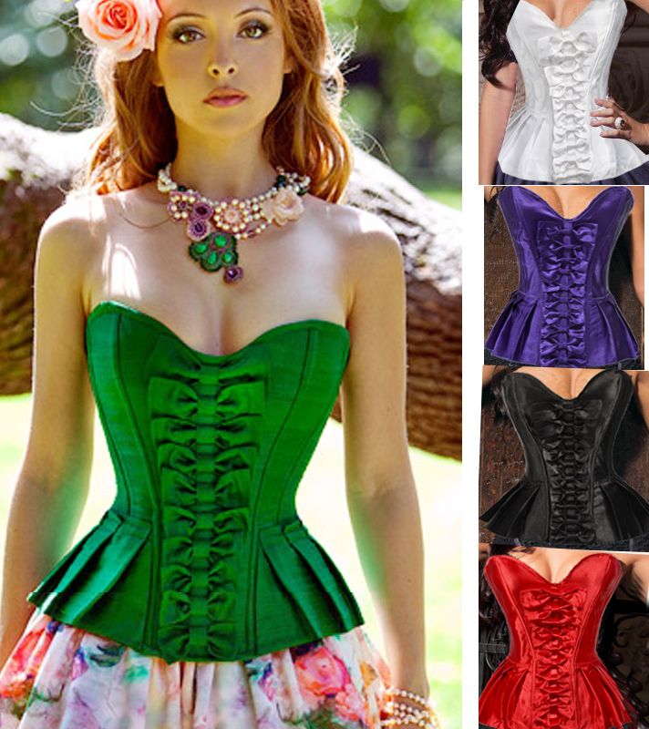 Ladies Women Satin Boned Corset Tops Knot Satin Plus Size