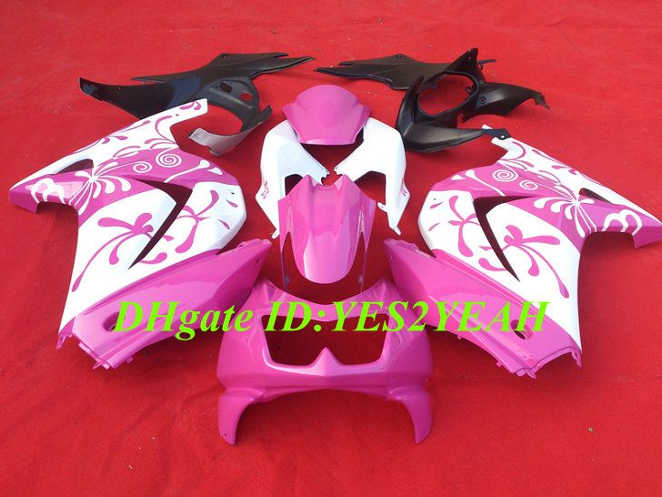 Kit de corpo de carenagem de injeção para KAWASAKI Ninja ZX250R ZX 250R 2008 2012 EX250 08 09 10 11 12 rosa branco Carrocerias de carroçaria KH68