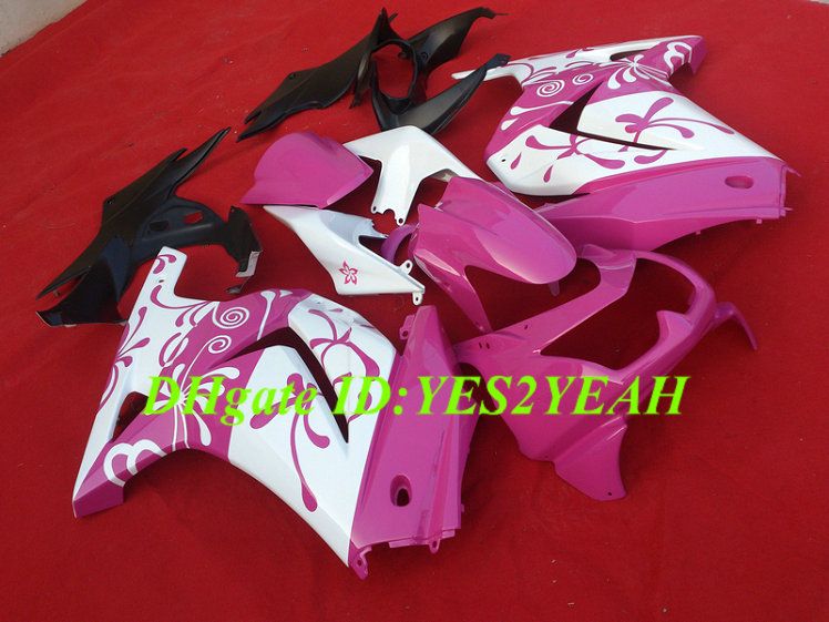 Kit de corpo de carenagem de injeção para KAWASAKI Ninja ZX250R ZX 250R 2008 2012 EX250 08 09 10 11 12 rosa branco Carrocerias de carroçaria KH68