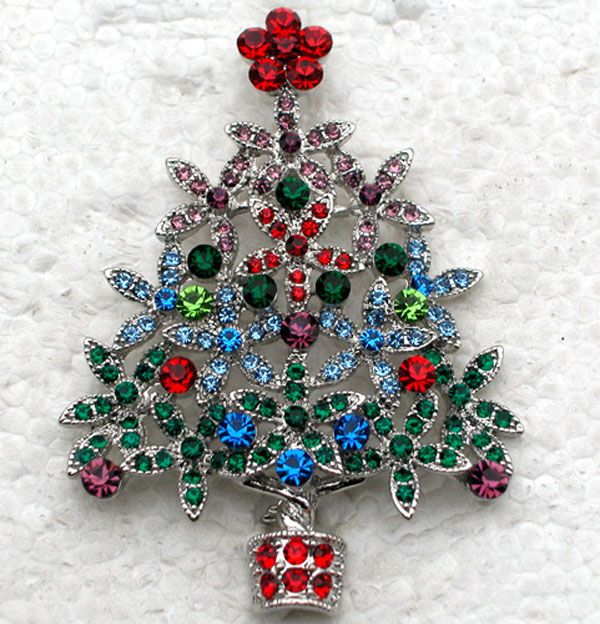 2019 Wholesale Colorful Crystal Rhinestone Christmas Tree Pin Brooch