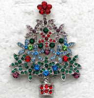12 stks / partij Groothandel Kleurrijke Crystal Rhinestone Kerstboom Pin Broche Kerstcadeaus Sieraden Mode Apparel Broches C428