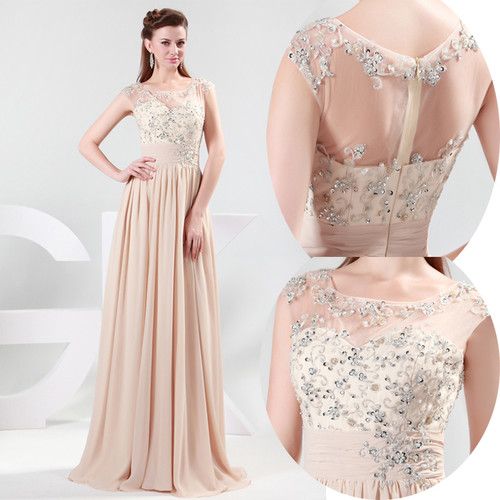 New Sexy Illusion Jewel Neckline A Line Full Length Evening Dress With ...