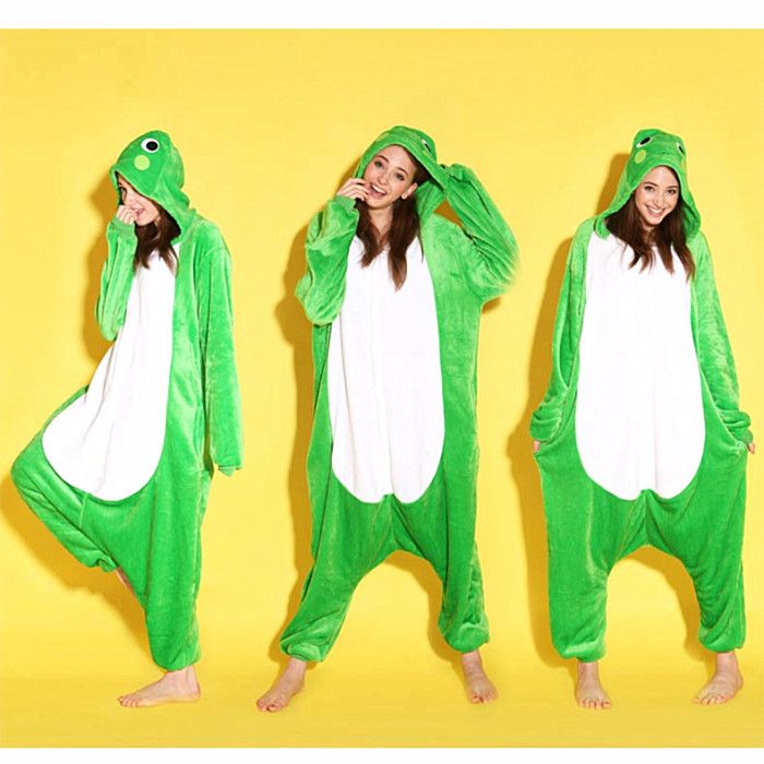 Animal Love Frog Unisex Adult Flannel Onesies Pajamas Kigurumi Jumpsuit Hoodies Sleepwear Cosplay For Adults Welcome Wholesale Order