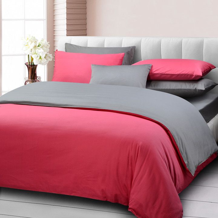 Pure Color Home Textile Pink And Dark Grey Bedding Set Queen King Size