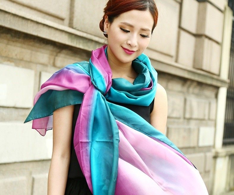 All matched women's shaded 100% silk Satin Sarongs Hijabs Bandanas Scarf wrap shawl poncho LARGE 180*110cm mixed color #3350