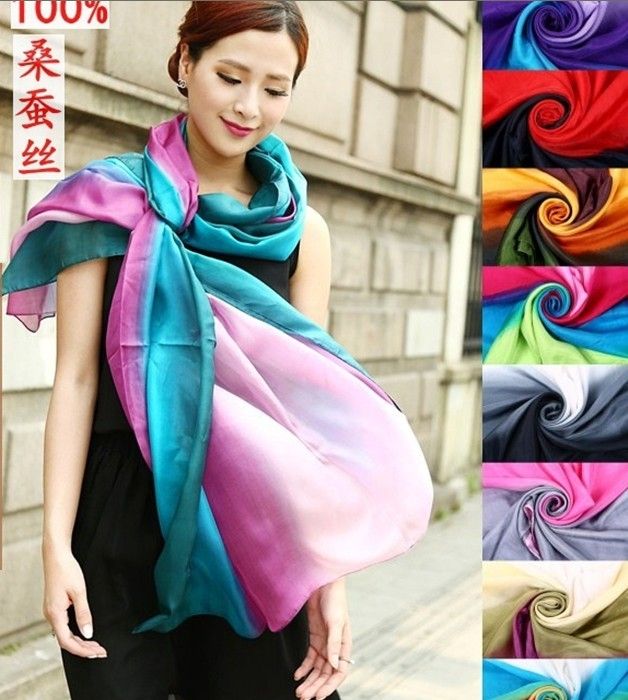 Alla matchade kvinnors skuggade 100% Silk Satin Sarongs Hijabs Bandanas Scarf Wrap Shawl Poncho Stor 180 * 110cm Blandad färg 9st / # 3350