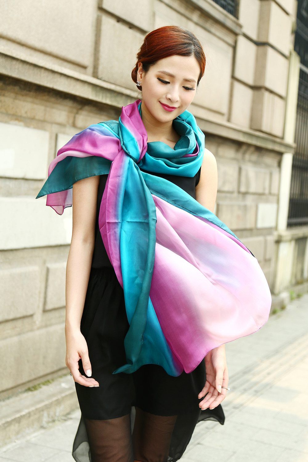 모든 일치하는 여성 음영 100 % 실크 새틴 사롱 Hijabs Bandanas Scarf Wrap Shawl Poncho 대형 180 * 110cm 혼합 색상 / # 3350