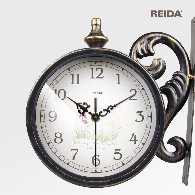 Reida Wall Clock Rustic Wrought Iron Wall Clock Fashion Mute Double Faced Clock Vintage Pocket