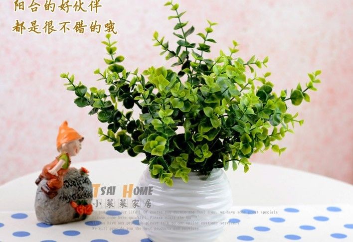 35 CM longo Simulação de Eucalipto Artificial seda plantas verdes em vasos de plantas de Flor Artificial decoração de casamento em casa 20 pçs / lote Frete grátis