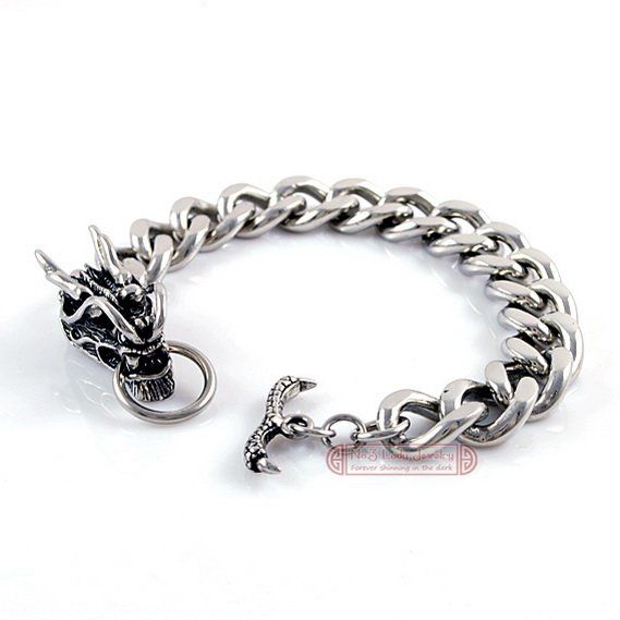 Punk New Products Dragon, Silver 316L Stainless Steel Hand Chain Bracelet For Men jewlery Fashion, Wholesale Free Shipping,WB082-image-173640917