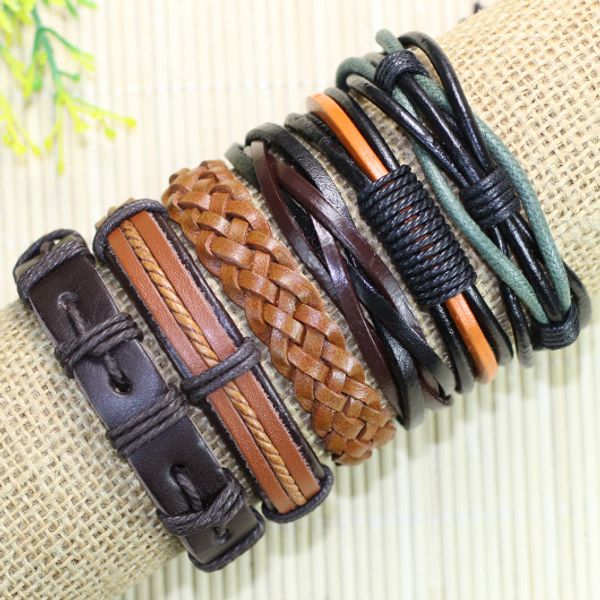 

Бесплатная доставка pulsera bracciali uomo Оптовая (6 шт./лот) этнические племенной подлинная регулируемая мода wrap мужская кожаный браслет ювелирные изделия-L51