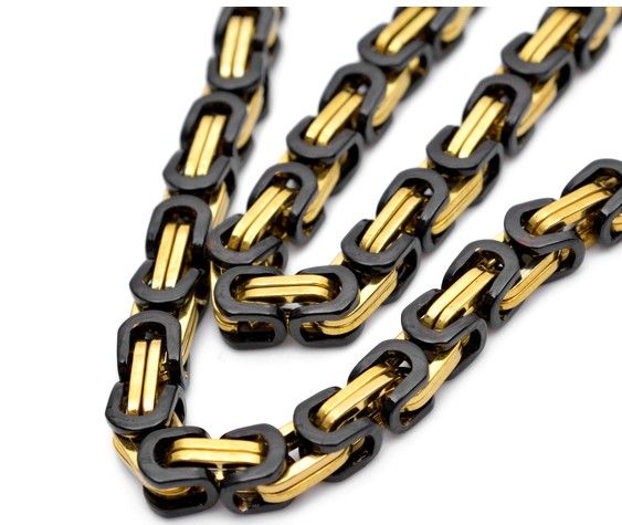 Free ship! Strong Men's Necklace 8.5mm byzantine chain 100% Stainless Steel jewelry Gold Black