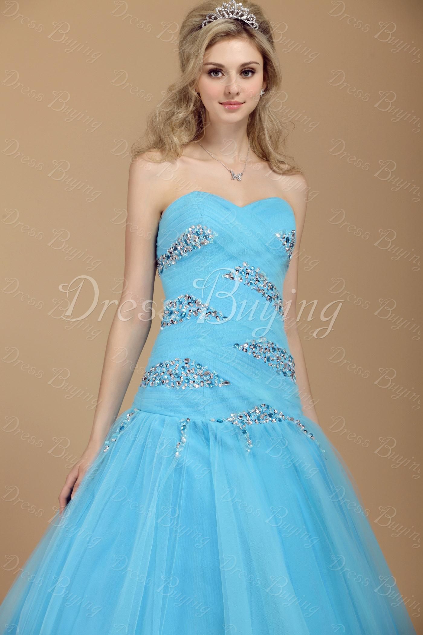 2014 2015 Hot Sell!!!Beautiful Corset Beads Bodice Light Sky Blue A Line Ball Gown Sweetheart