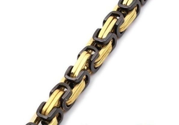 Free ship! Strong Men's Necklace 8.5mm byzantine chain 100% Stainless Steel jewelry Gold Black